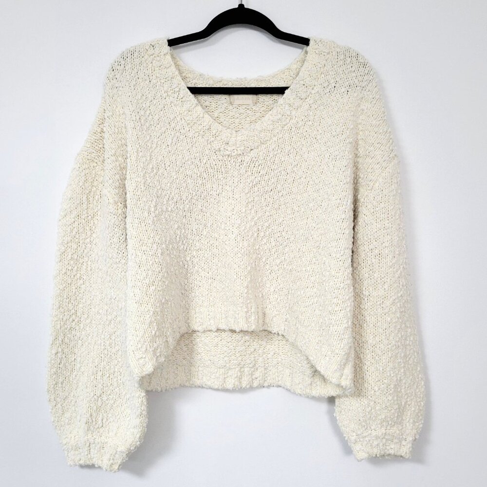 Altar’d State Sydney Cream Popcorn Pullover Oversized Knit V-Neck Size Large